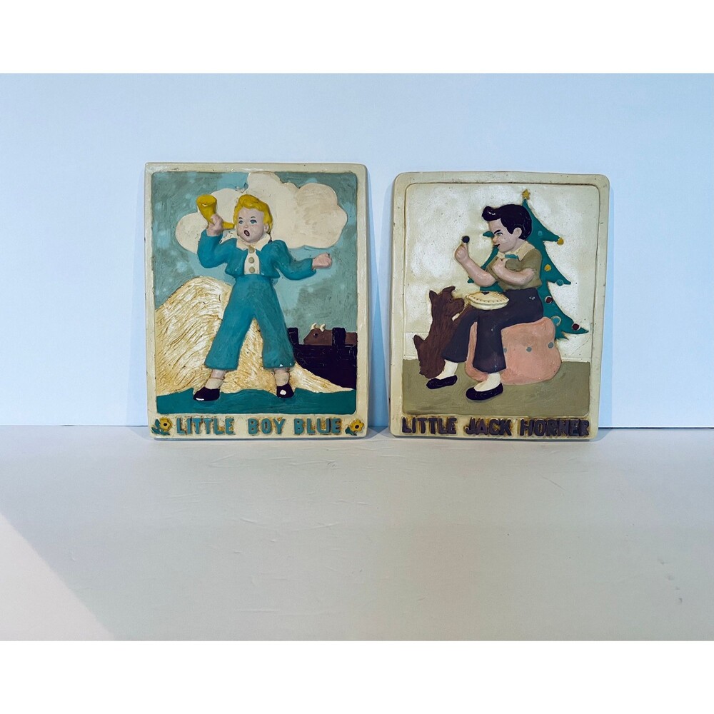 Vintage Chalkware Nursery Rhyme Decor: Little Jack Horner, Little Boy Blue